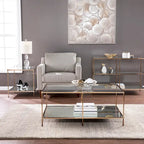 Table basse rectangulaire dorée SEI Furniture avec plateau en verre et étagère inférieure
