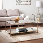 Table basse rectangulaire dorée SEI Furniture avec plateau en verre et étagère inférieure