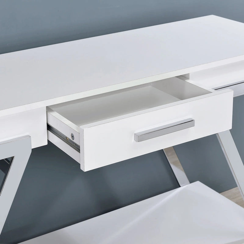Table console Cas Modern White 48 po en acier à 1 tiroir avec étagère par Furniture of America