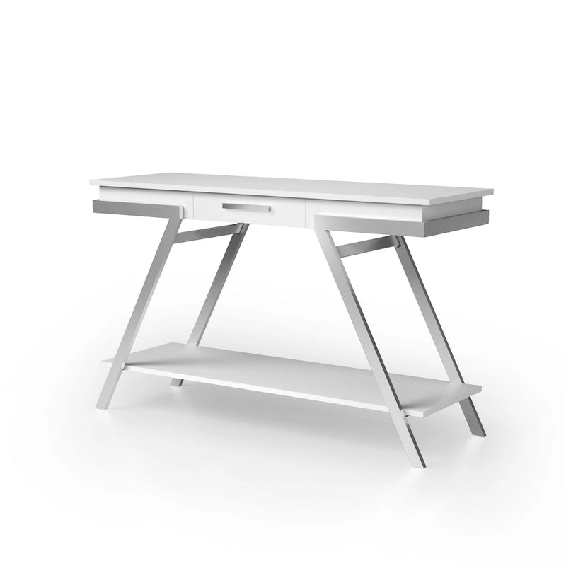 Table console Cas Modern White 48 po en acier à 1 tiroir avec étagère par Furniture of America