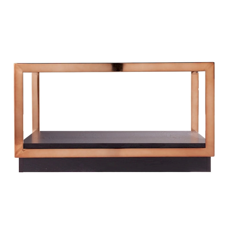 Table basse carrée de transition métallique Luna avec plateau en verre et étagère de base en bois SEI Furniture