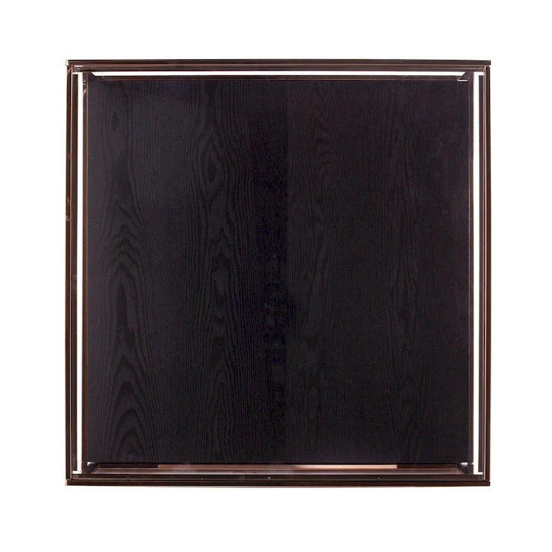 Table basse carrée de transition métallique Luna avec plateau en verre et étagère de base en bois SEI Furniture
