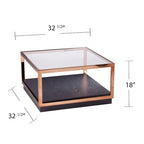 Table basse carrée de transition métallique Luna avec plateau en verre et étagère de base en bois SEI Furniture