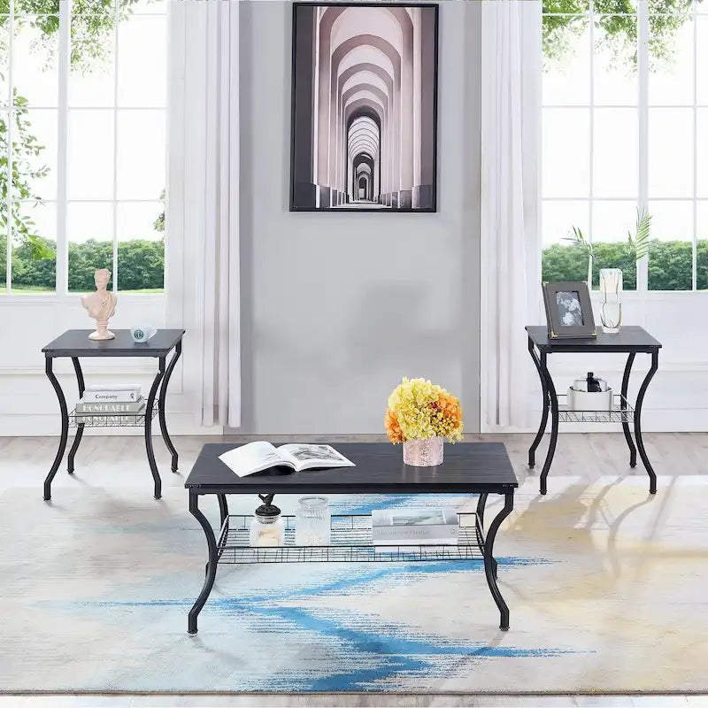 Ensemble de 3 tables basses occasionnelles, Ensemble de salon vintage avec 2 tables d'appoint