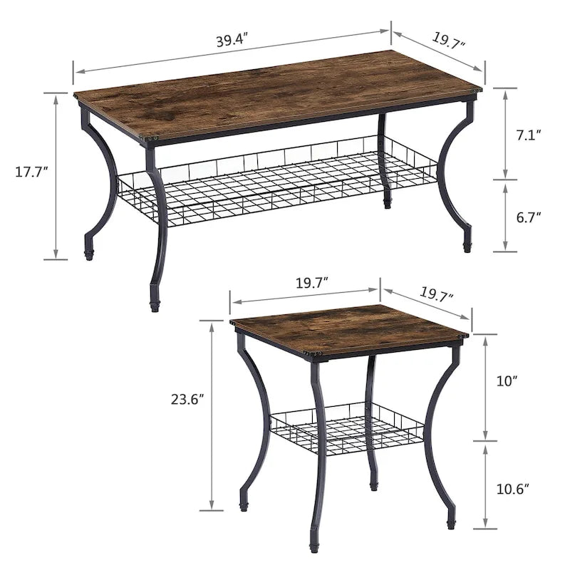 Ensemble de 3 tables basses occasionnelles, Ensemble de salon vintage avec 2 tables d'appoint