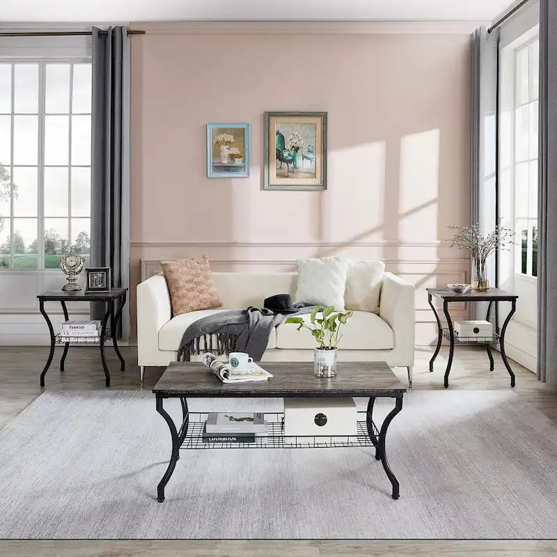 Ensemble de 3 tables basses occasionnelles, Ensemble de salon vintage avec 2 tables d'appoint