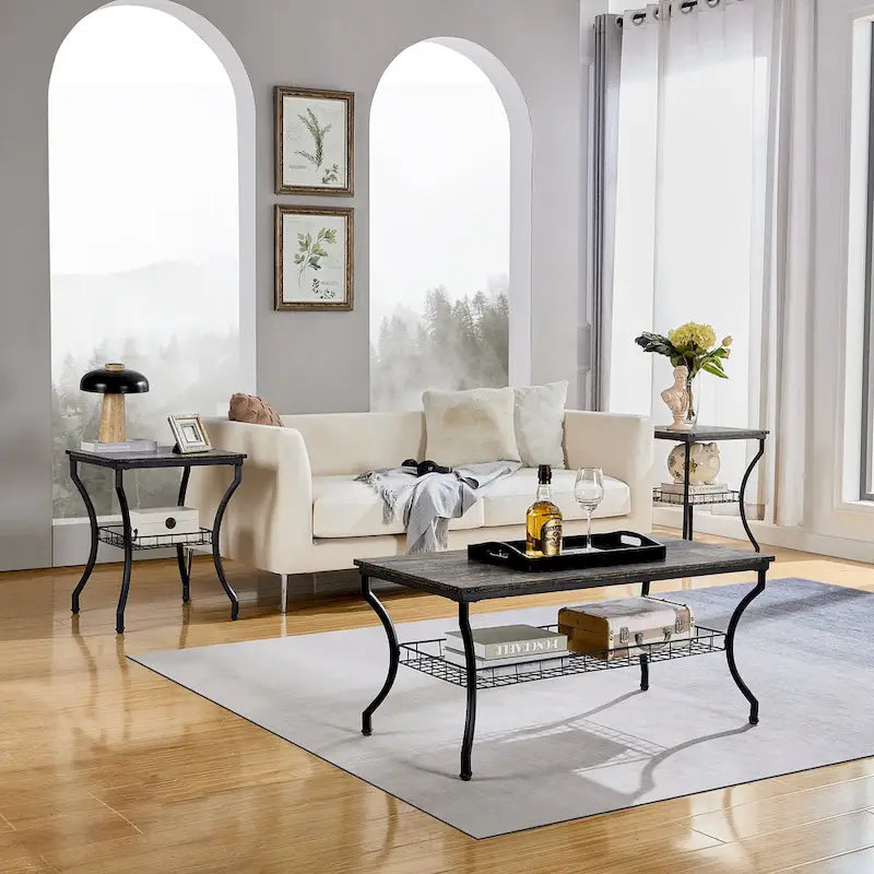 Ensemble de 3 tables basses occasionnelles, Ensemble de salon vintage avec 2 tables d'appoint