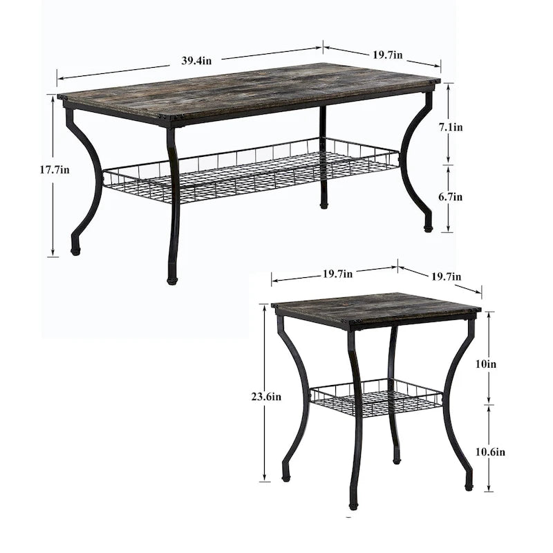 Ensemble de 3 tables basses occasionnelles, Ensemble de salon vintage avec 2 tables d'appoint