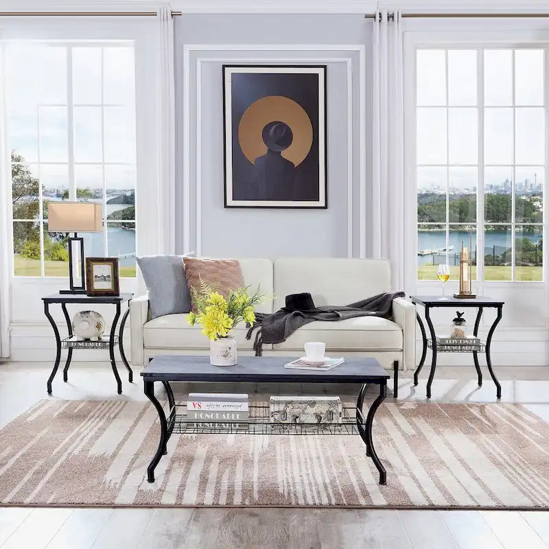 Ensemble de 3 tables basses occasionnelles, Ensemble de salon vintage avec 2 tables d'appoint