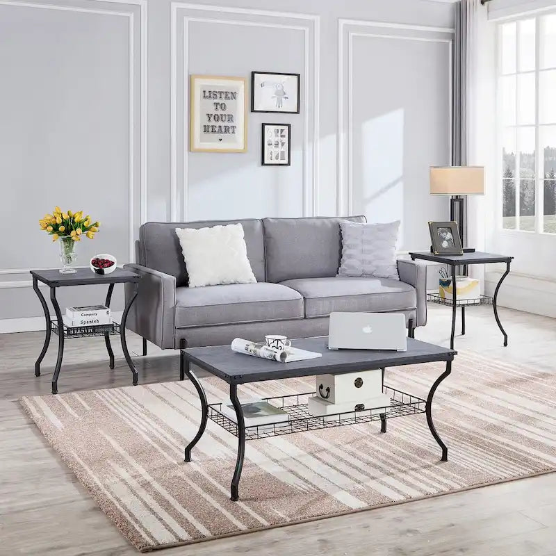 Ensemble de 3 tables basses occasionnelles, Ensemble de salon vintage avec 2 tables d'appoint