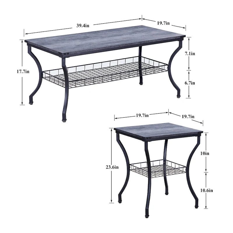 Ensemble de 3 tables basses occasionnelles, Ensemble de salon vintage avec 2 tables d'appoint