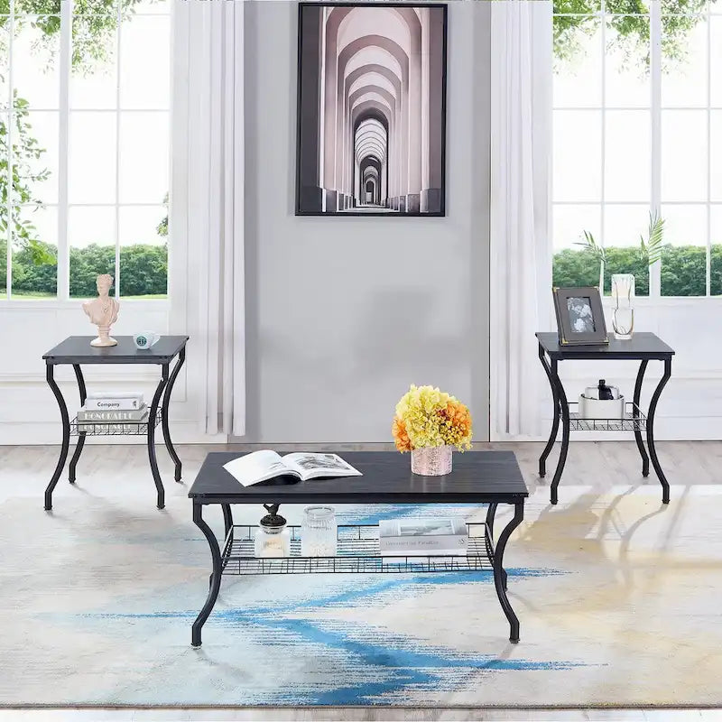 Ensemble de 3 tables basses occasionnelles, Ensemble de salon vintage avec 2 tables d'appoint