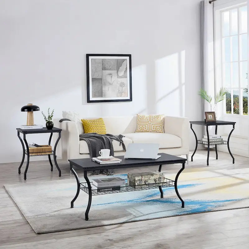 Ensemble de 3 tables basses occasionnelles, Ensemble de salon vintage avec 2 tables d'appoint