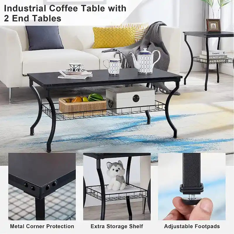Ensemble de 3 tables basses occasionnelles, Ensemble de salon vintage avec 2 tables d'appoint