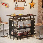 Bar de comptoir en L pour la maison, marron/noir/gris, avec 2 niveaux de rangement, pour 1 à 2 personnes