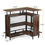 Bar de comptoir en L pour la maison, marron/noir/gris, avec 2 niveaux de rangement, pour 1 à 2 personnes