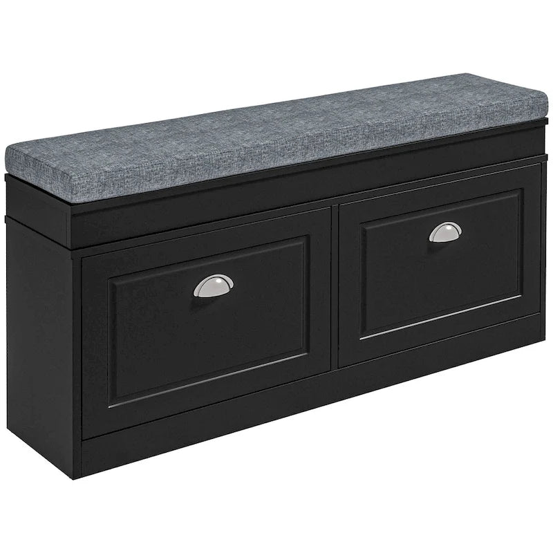 Banc porte-chaussures HOMCOM pour entrée, meuble de rangement avec coussin, 2 tiroirs, étagère réglable, blanc - 41 x 9.5 x 21.75