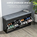 Banc porte-chaussures HOMCOM pour entrée, meuble de rangement avec coussin, 2 tiroirs, étagère réglable, blanc - 41 x 9.5 x 21.75