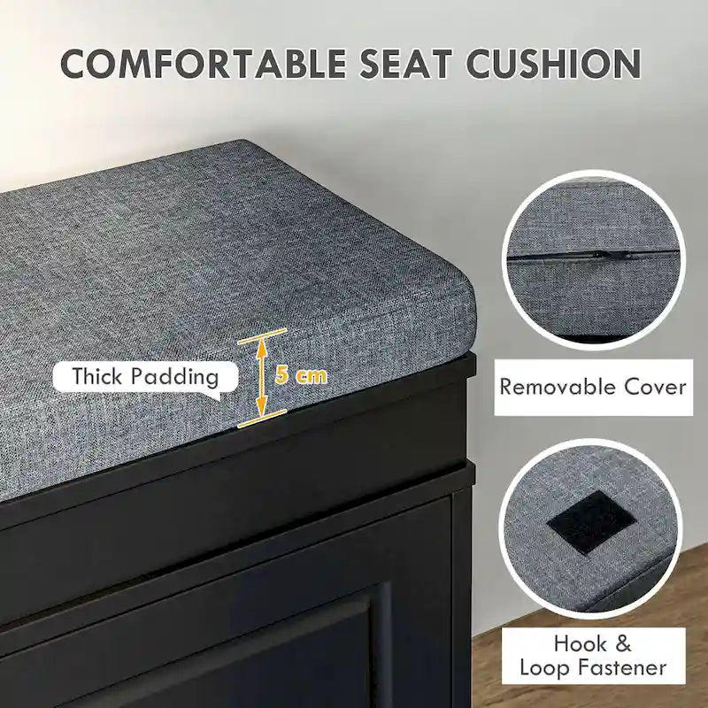 Banc porte-chaussures HOMCOM pour entrée, meuble de rangement avec coussin, 2 tiroirs, étagère réglable, blanc - 41 x 9.5 x 21.75