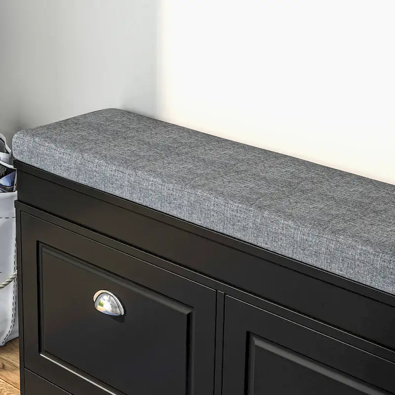 Banc porte-chaussures HOMCOM pour entrée, meuble de rangement avec coussin, 2 tiroirs, étagère réglable, blanc - 41 x 9.5 x 21.75