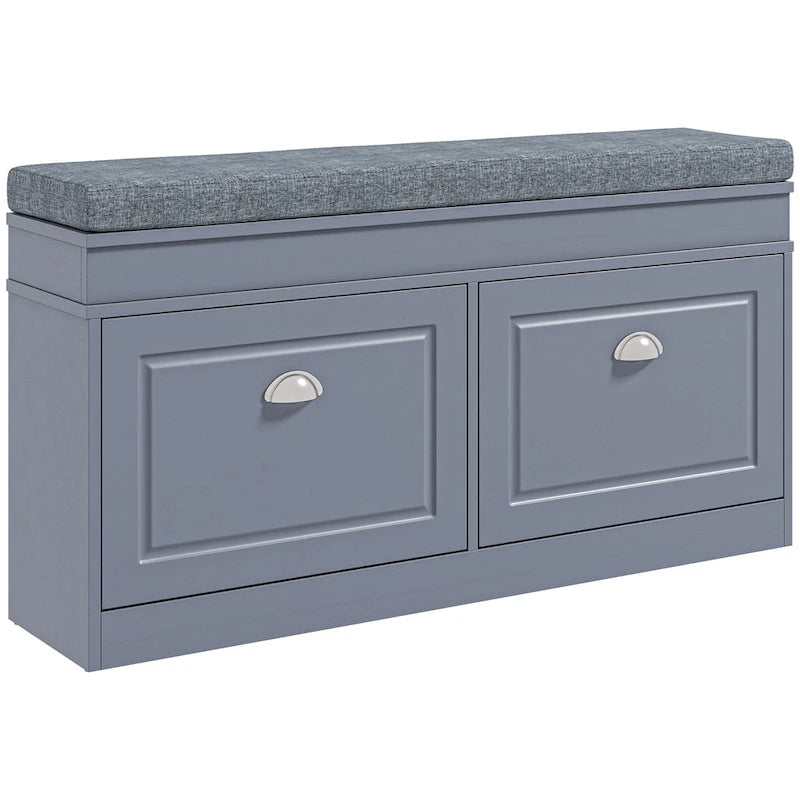 Banc porte-chaussures HOMCOM pour entrée, meuble de rangement avec coussin, 2 tiroirs, étagère réglable, blanc - 41 x 9.5 x 21.75