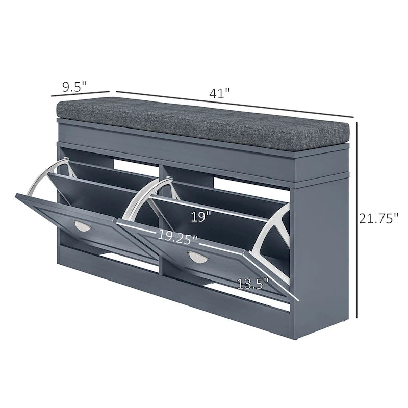 Banc porte-chaussures HOMCOM pour entrée, meuble de rangement avec coussin, 2 tiroirs, étagère réglable, blanc - 41 x 9.5 x 21.75
