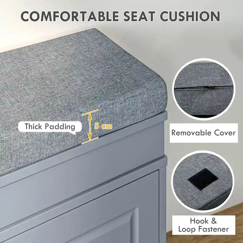 Banc porte-chaussures HOMCOM pour entrée, meuble de rangement avec coussin, 2 tiroirs, étagère réglable, blanc - 41 x 9.5 x 21.75