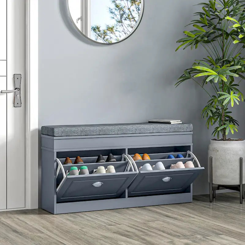 Banc porte-chaussures HOMCOM pour entrée, meuble de rangement avec coussin, 2 tiroirs, étagère réglable, blanc - 41 x 9.5 x 21.75