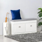 Banc porte-chaussures HOMCOM pour entrée, meuble de rangement avec coussin, 2 tiroirs, étagère réglable, blanc - 41 x 9.5 x 21.75
