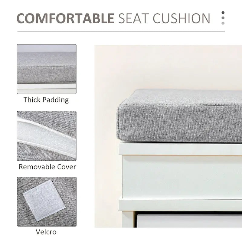 Banc porte-chaussures HOMCOM pour entrée, meuble de rangement avec coussin, 2 tiroirs, étagère réglable, blanc - 41 x 9.5 x 21.75