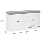Banc porte-chaussures HOMCOM pour entrée, meuble de rangement avec coussin, 2 tiroirs, étagère réglable, blanc - 41 x 9.5 x 21.75
