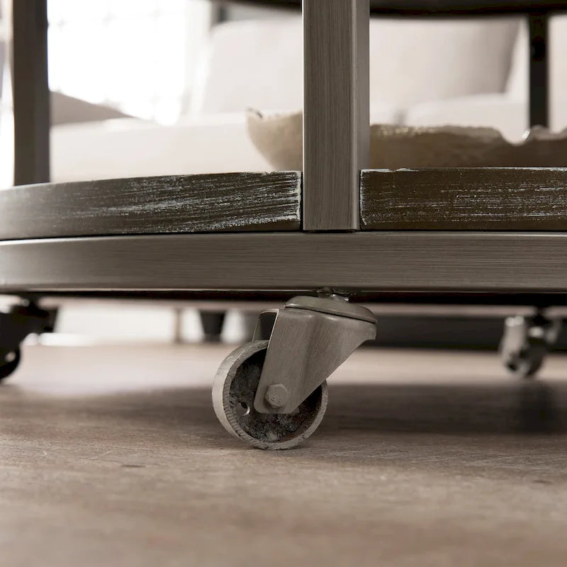 Table basse ronde rustique industrielle SEI Furniture Kenya en bois avec étagère