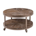 Table basse ronde rustique industrielle SEI Furniture Kenya en bois avec étagère