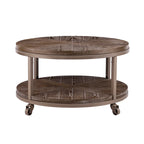 Table basse ronde rustique industrielle SEI Furniture Kenya en bois avec étagère