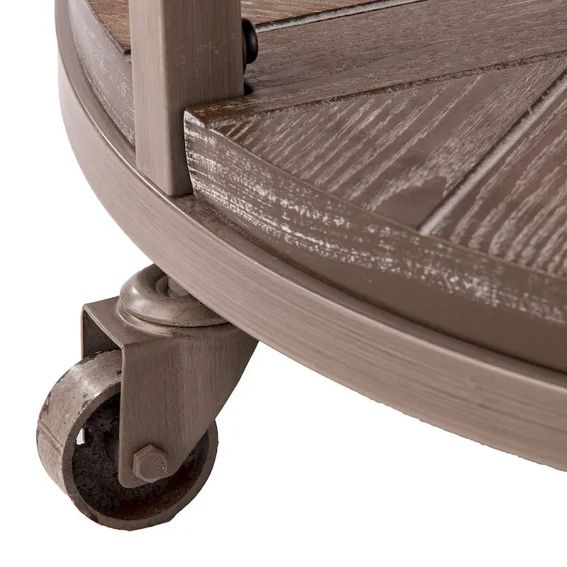 Table basse ronde rustique industrielle SEI Furniture Kenya en bois avec étagère