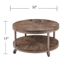 Table basse ronde rustique industrielle SEI Furniture Kenya en bois avec étagère