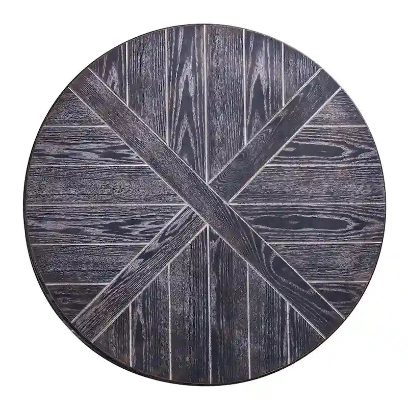 Table basse ronde rustique industrielle SEI Furniture Kenya en bois avec étagère