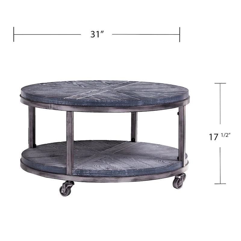 Table basse ronde rustique industrielle SEI Furniture Kenya en bois avec étagère