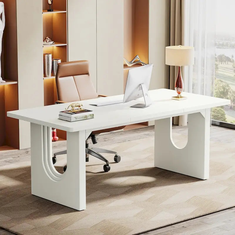 Bureau individuel grand format, blanc/noir, 70,9 po de large