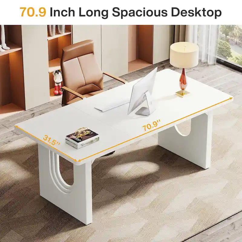 Bureau individuel grand format, blanc/noir, 70,9 po de large