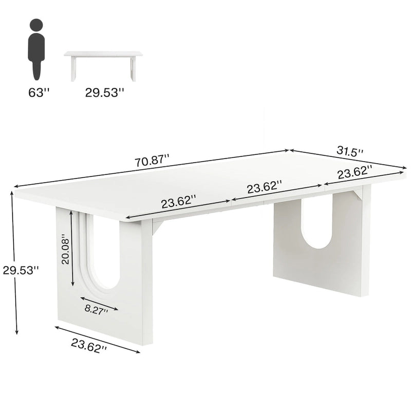 Bureau individuel grand format, blanc/noir, 70,9 po de large