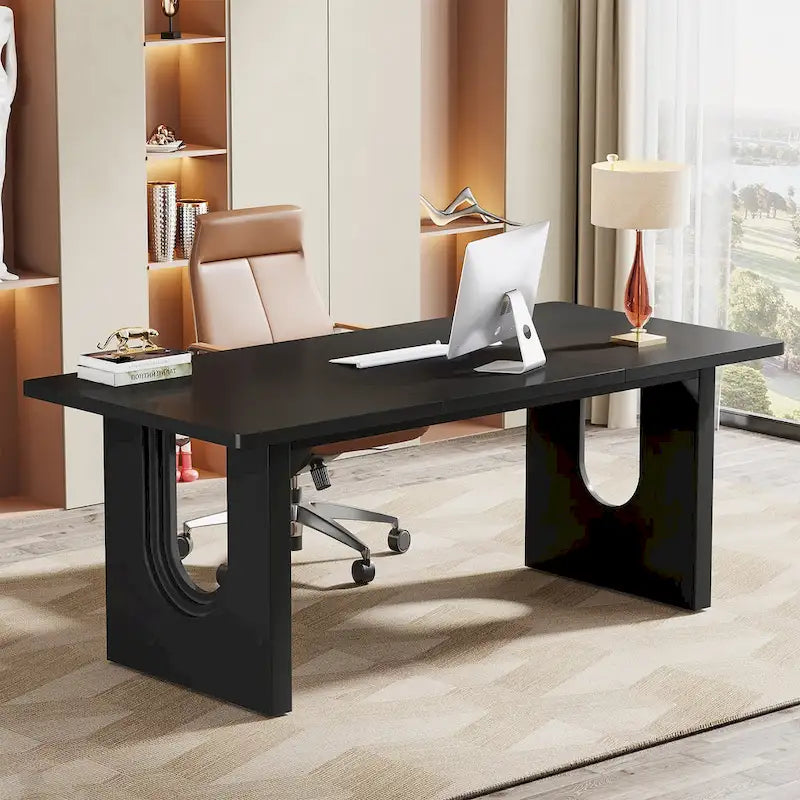 Bureau individuel grand format, blanc/noir, 70,9 po de large