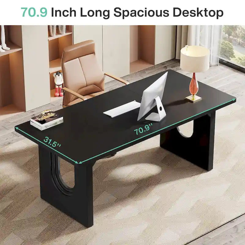 Bureau individuel grand format, blanc/noir, 70,9 po de large