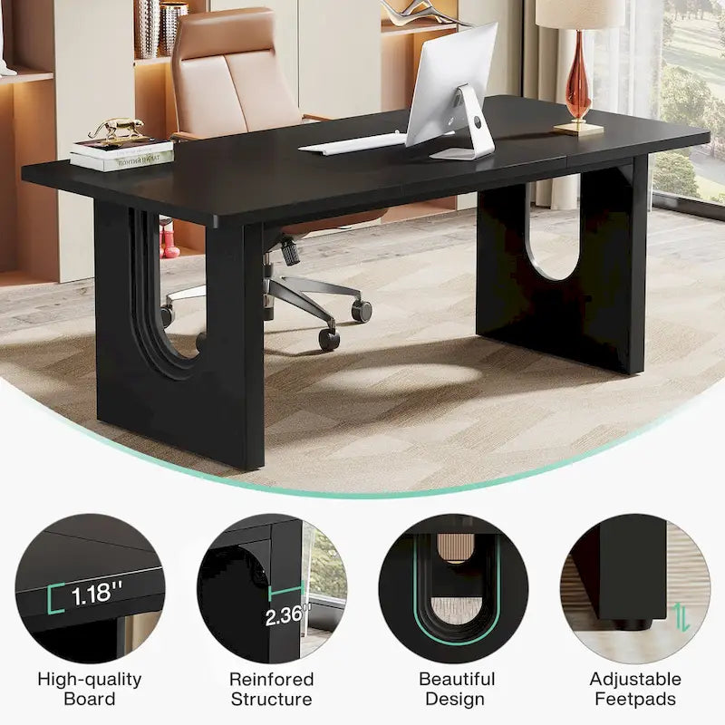 Bureau individuel grand format, blanc/noir, 70,9 po de large