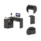 Bureau d'angle en L avec tiroirs, tablette clavier et rangement unité centrale – Marron/Noir/Gris, 1 personne