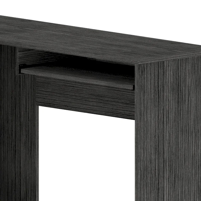 Bureau d'angle en L avec tiroirs, tablette clavier et rangement unité centrale – Marron/Noir/Gris, 1 personne