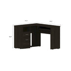 Bureau d'angle en L avec tiroirs, tablette clavier et rangement unité centrale – Marron/Noir/Gris, 1 personne