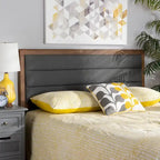 Tête de lit en tissu capitonné gris foncé et bois – Lit simple/double/Queen/King