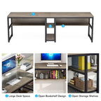 78,7" Bureau deux personnes avec étagère | Style industriel | Marron / Blanc / Noir / Gris / Gris clair