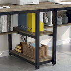 78,7" Bureau deux personnes avec étagère | Style industriel | Marron / Blanc / Noir / Gris / Gris clair